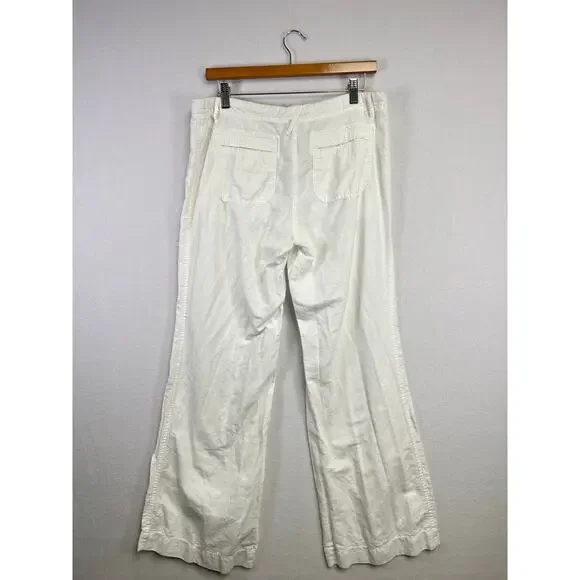 Woman's Willi Smith White Wide Leg Linen Blend Pants - Size 8 Beachy Resort - Picture 9 of 15
